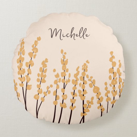 色彩の鮮やかモダン黄色の花名前をカスタムする ラウンドクッション (正面)