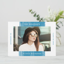 色彩の鮮やかモダンBlue 2写真卒業パーティー 招待状