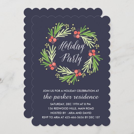 色彩の鮮やかリースホリデーパーティ招待状 招待状 (正面/裏面)