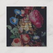 色彩の鮮やかヴィンテージフローラオンBlack Square Business スクエア名刺 (正面)