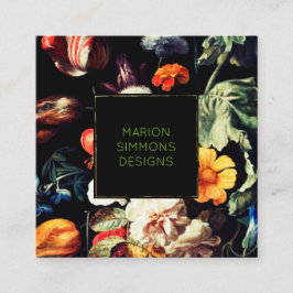 色彩の鮮やかヴィンテージフローラオンBlack Square Business スクエア名刺