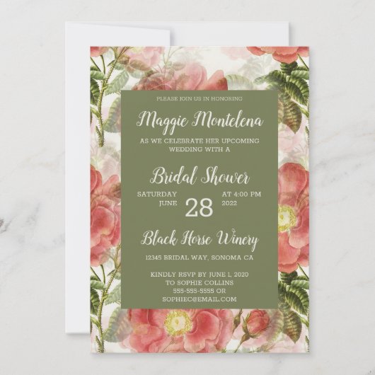 色彩の鮮やかヴィンテージフローラブライダルシャワー招待 招待状 (正面)