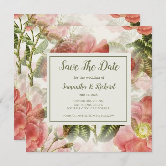 色彩の鮮やかヴィンテージフローラ保存日 セーブザデート (正面/裏面)