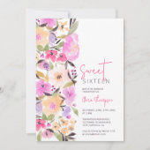 色彩の鮮やか庭の花の水色Sweet 16 招待状 (正面)