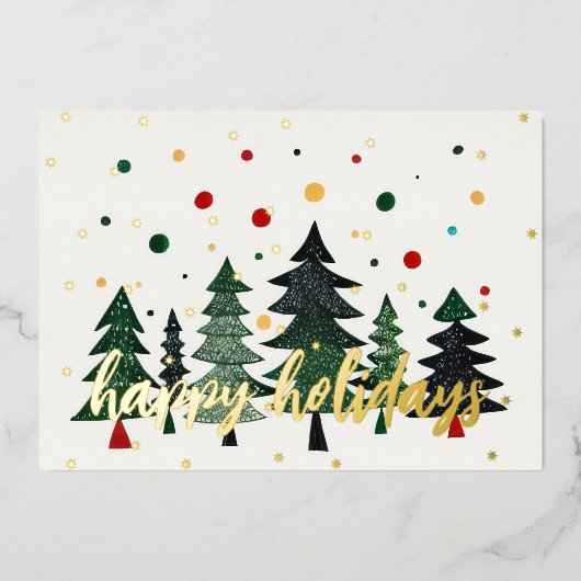 色彩の鮮やか木ハッピーホリデイ 箔シーズンカード (正面)