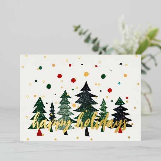 色彩の鮮やか木ハッピーホリデイ 箔シーズンカード (立ち正面)
