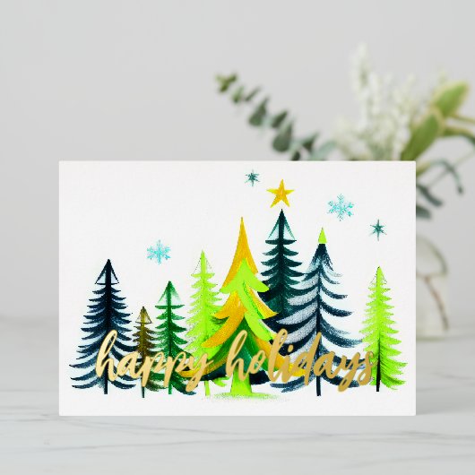 色彩の鮮やか木ハッピーホリデイ 箔シーズンカード (立ち正面)