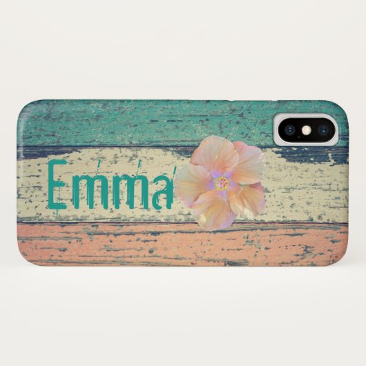 色彩の鮮やか木素朴なピンクのティール(緑がかった色)クリストライプのーム Case-Mate iPhoneケース (裏面(横))