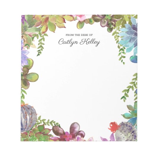 色彩の鮮やか机の上の多肉類パーソナライズされた ノートパッド (正面)