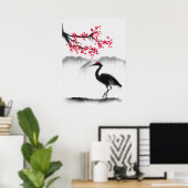 色彩の鮮やか桜とヘロンのウォールアート ポスター (ホームオフィス)