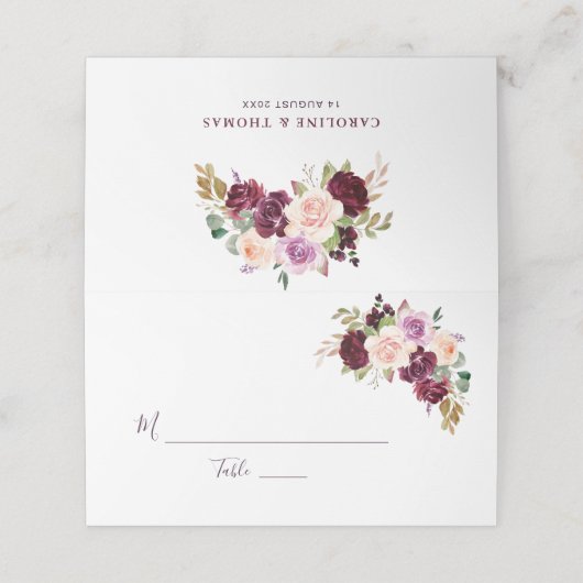色彩の鮮やか梅紫フローラの結婚座席表 プレイスカード (外部開封)