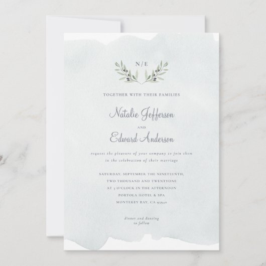 色彩の鮮やか水色オリーブの枝+水色 (正面)