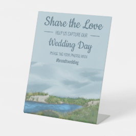 色彩の鮮やか海の結婚ハッシュタグ 台座サイン