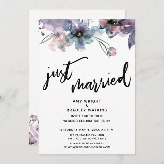 色彩の鮮やか花アートのたった今結婚しました披露宴のみ 招待状 (正面/裏面)