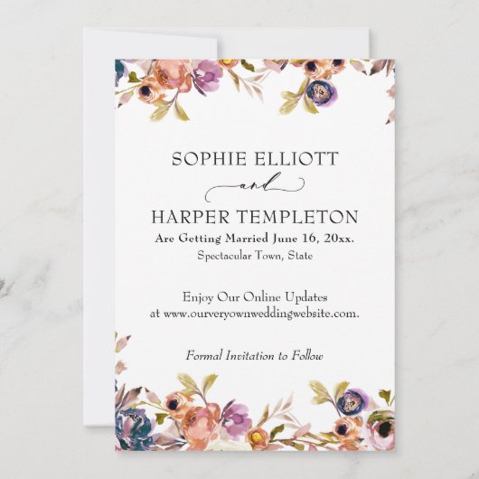 色彩の鮮やか花模様ラグジュアリー書道の日付を保存 招待状 (裏面)