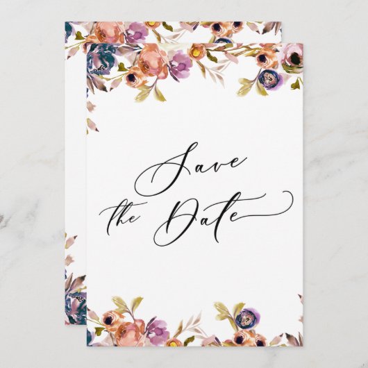 色彩の鮮やか花模様ラグジュアリー書道の日付を保存 招待状 (正面/裏面)