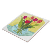 色彩の鮮やか花，チューリップの花瓶 タイル (側面)