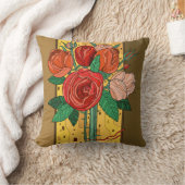 色彩の鮮やか花、茶色の南西バラ クッション (ブランケット)