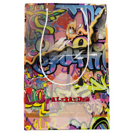 色彩の鮮やか落書き ミディアムペーパーバッグ