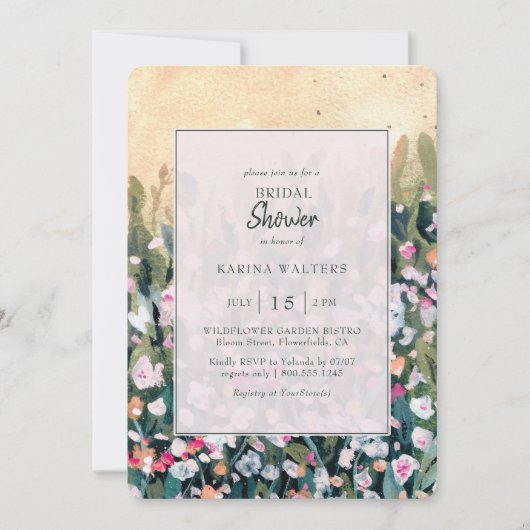 色彩の鮮やか野花素朴フローラブライダルシャワー 招待状 (正面)