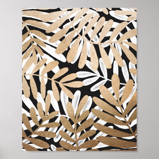色彩の鮮やか金ゴールド白葉水色模様 ポスター (正面)