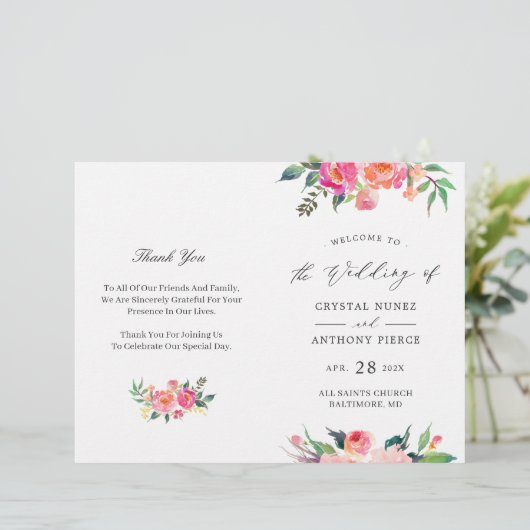 色彩の鮮やか開花フローラDIY折り畳み結婚式 プログラム (スタンド正面)