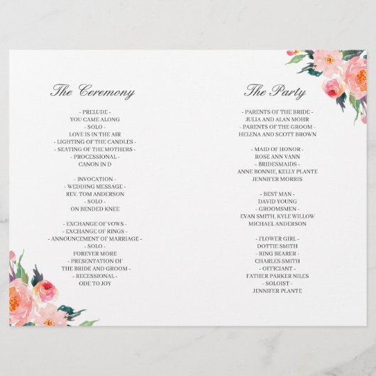 色彩の鮮やか開花フローラDIY折り畳み結婚式 プログラム (裏面)