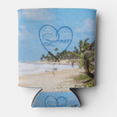 色彩の鮮やか「夏」ハートタイポグラフィビーチシーン 缶クーラー (正面)