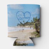 色彩の鮮やか「夏」ハートタイポグラフィビーチシーン 缶クーラー (裏面)