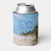 色彩の鮮やか「夏」ハートタイポグラフィビーチシーン 缶クーラー (缶裏面)