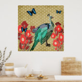 色彩の鮮やかPeacock & Peonies金ゴールドスターズ ポスター (キッチン)