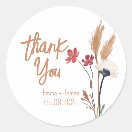 色彩の鮮やかWildflowers Thank You Sticker ラウンドシール (正面)