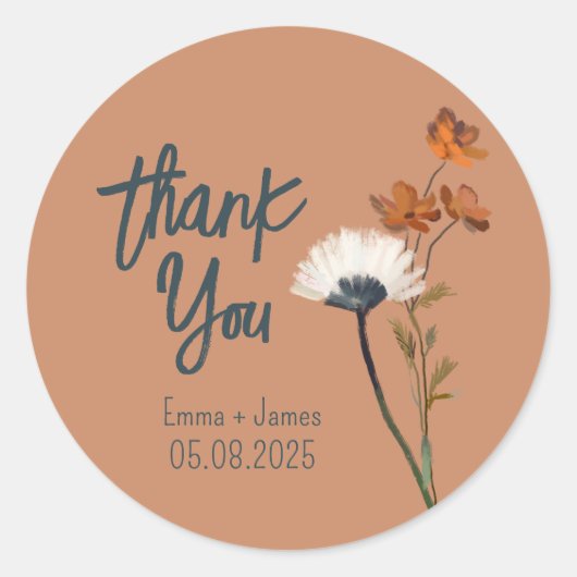 色彩の鮮やかWildflowers Thank You Sticker ラウンドシール (正面)