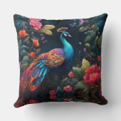 色彩豊かな庭園に佇む、気品漂う青い孔雀 クッション (裏面)