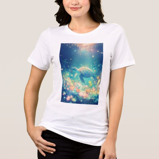 色彩豊かな海底の庭園を旅するカメ トライブレンドＴシャツ (正面)