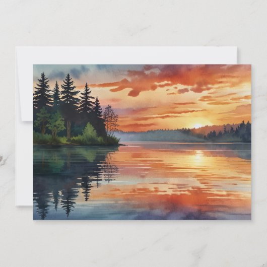 色彩豊かな霧の湖と夕焼けの水彩アートカード シーズンカード (正面)