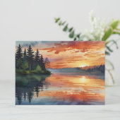 色彩豊かな霧の湖と夕焼けの水彩アートカード シーズンカード (スタンド正面)