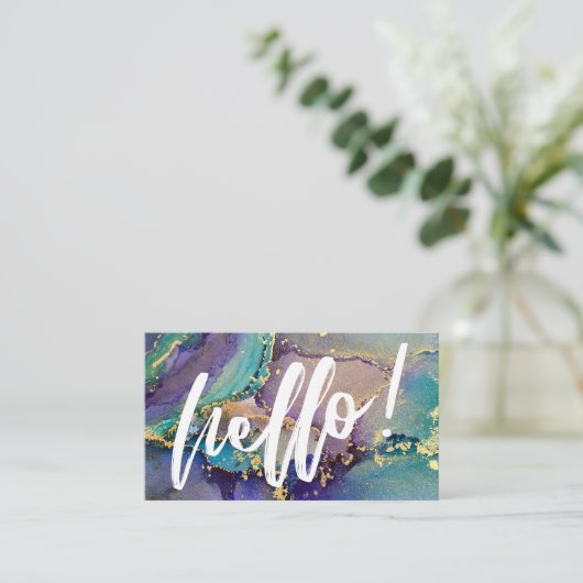 色数々のと金ゴールドの抽象芸術液体芸術こんにちは 名刺 (スタンド正面)