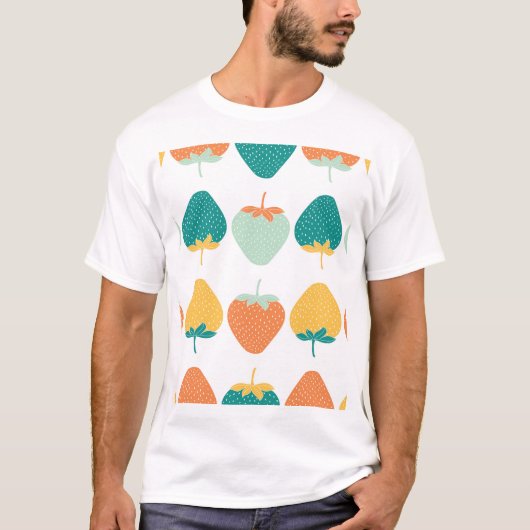 色数々ののイチゴ:ヴィンテージ果実模様。 Tシャツ (正面)