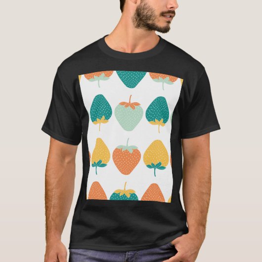 色数々ののイチゴ:ヴィンテージ果実模様。 Tシャツ (正面)