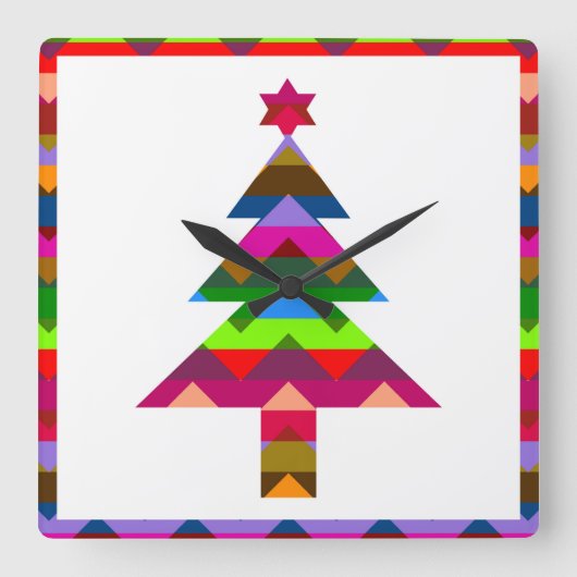 色数々ののクリスマスツリー#2 スクエア壁時計 (正面)