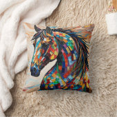 色数々ののステンドグラスのモザイク馬15 クッション (ブランケット)