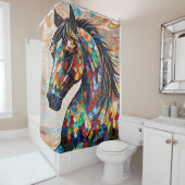 色数々ののステンドグラスのモザイク馬15 シャワーカーテン (インサイチュ)