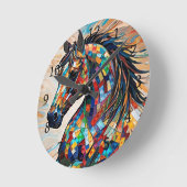 色数々ののステンドグラスのモザイク馬15 ラウンド壁時計 (傾斜)