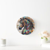 色数々ののステンドグラスのモザイク馬15 ラウンド壁時計 (ホーム)