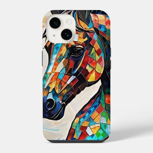 色数々ののステンドグラスのモザイク馬15 iPhoneケース (裏面)