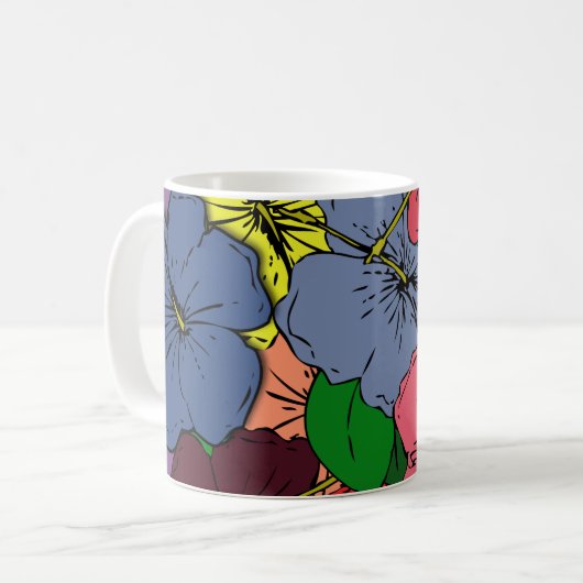 色数々ののハイビスカスの花#1 コーヒーマグカップ (正面左)
