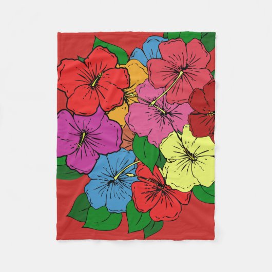 色数々ののハイビスカスの花#6 フリースブランケット (正面)