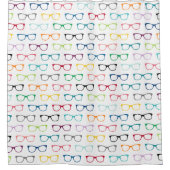 色数々ののヒップスター眼鏡パターン白 シャワーカーテン (正面)