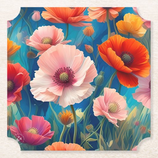 色数々ののポピーの花ガーデン–47567 ペーパーコースター (正面)